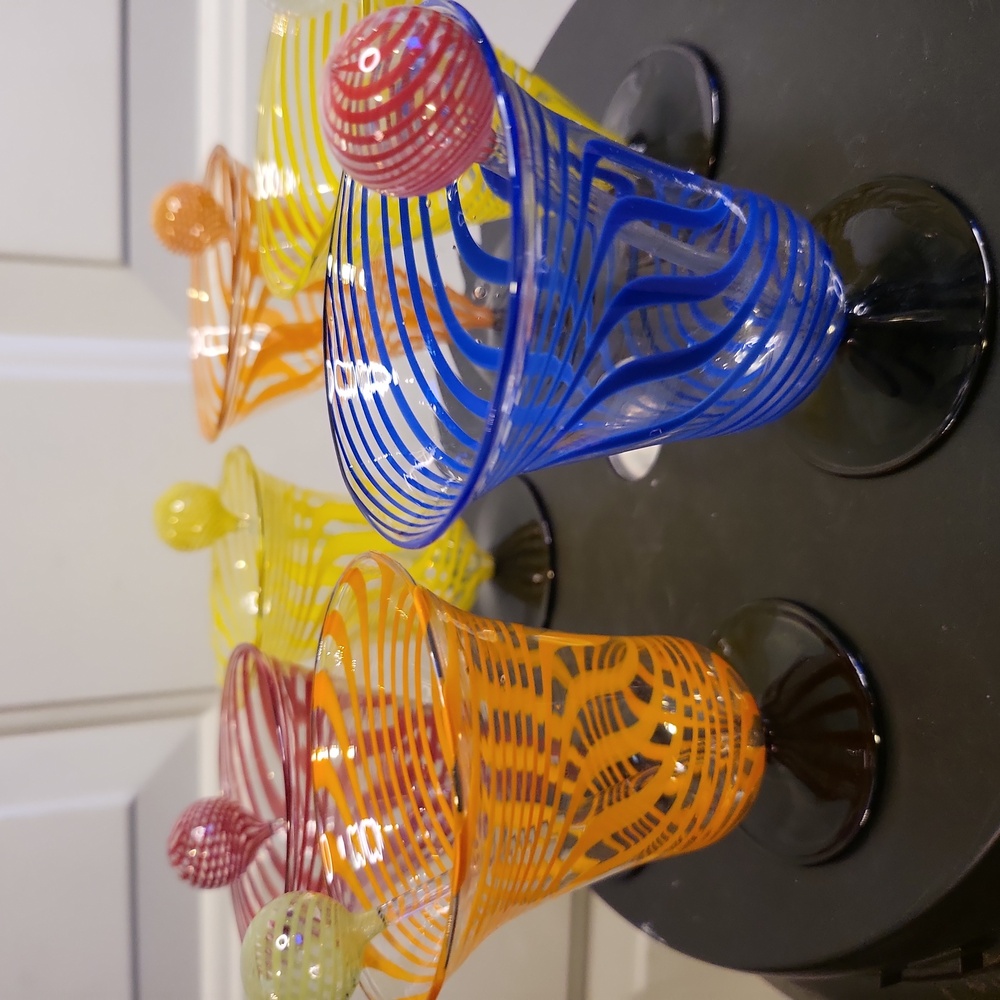 Set of 6 Austrian Bimini Sculptural Graphic Glass Cordials Martini &Stir Sticks - Picture 7 of 8